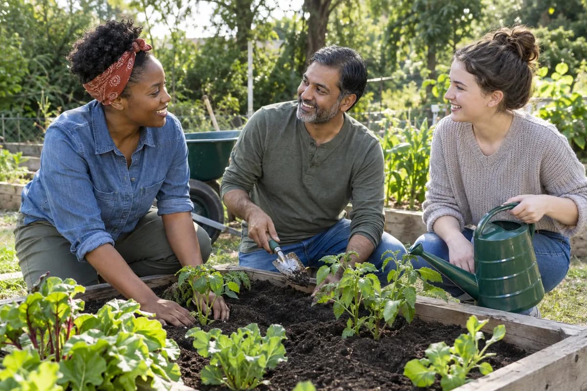 Illustrative image of adults doing volunteer work together